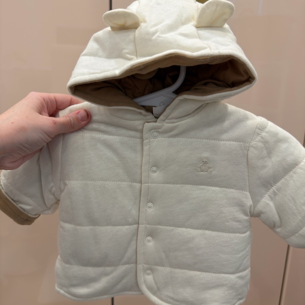 GAP Cream and Tan Kids Puffer Jacket with Ears